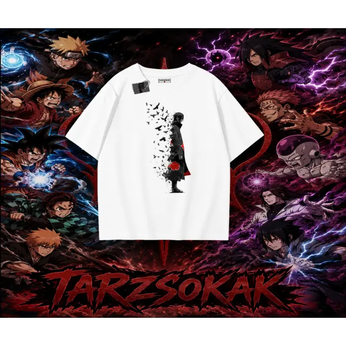 Itachi Uchiha Naruto Anime Karakteri Oversize Unisex Tişört Beyaz