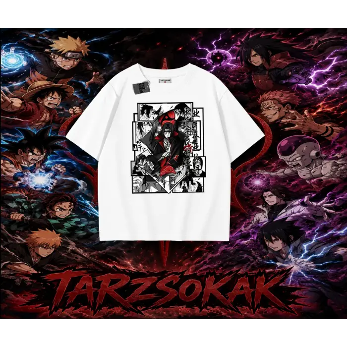 Itachi Uchiha Naruto Anime Karakteri Oversize Unisex Tişört Beyaz