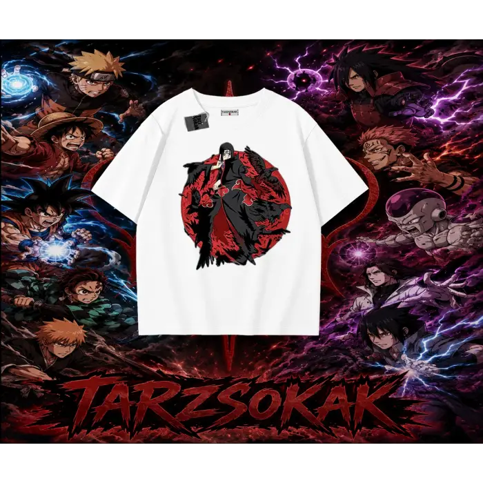 Itachi Uchiha Naruto Anime Karakteri Oversize Unisex Tişört Beyaz