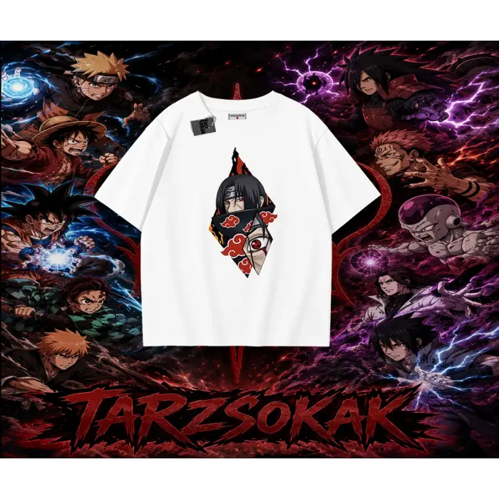 Itachi Uchiha Naruto Anime Karakteri Oversize Unisex Tişört Beyaz
