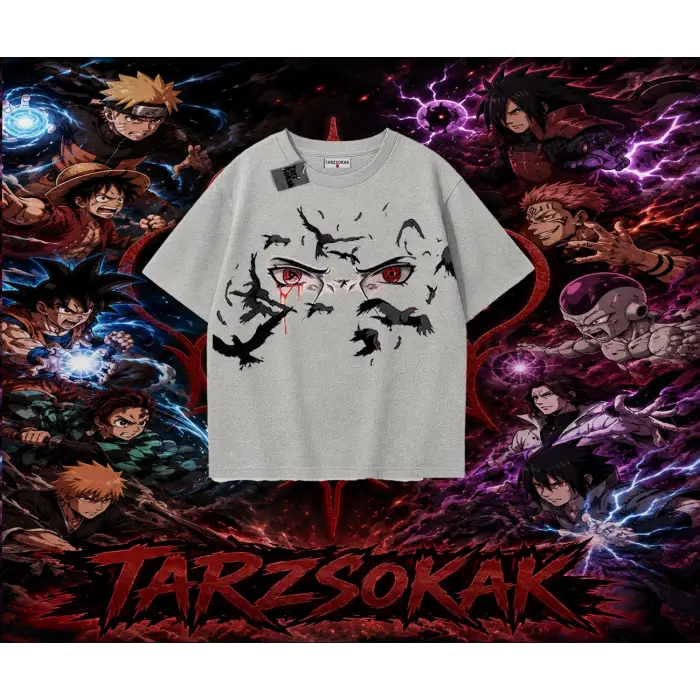Itachi Uchiha Naruto Anime Karakteri Oversize Unisex Tişört Beyaz