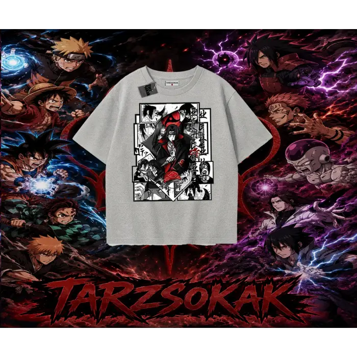 Itachi Uchiha Naruto Anime Karakteri Oversize Unisex Tişört Beyaz