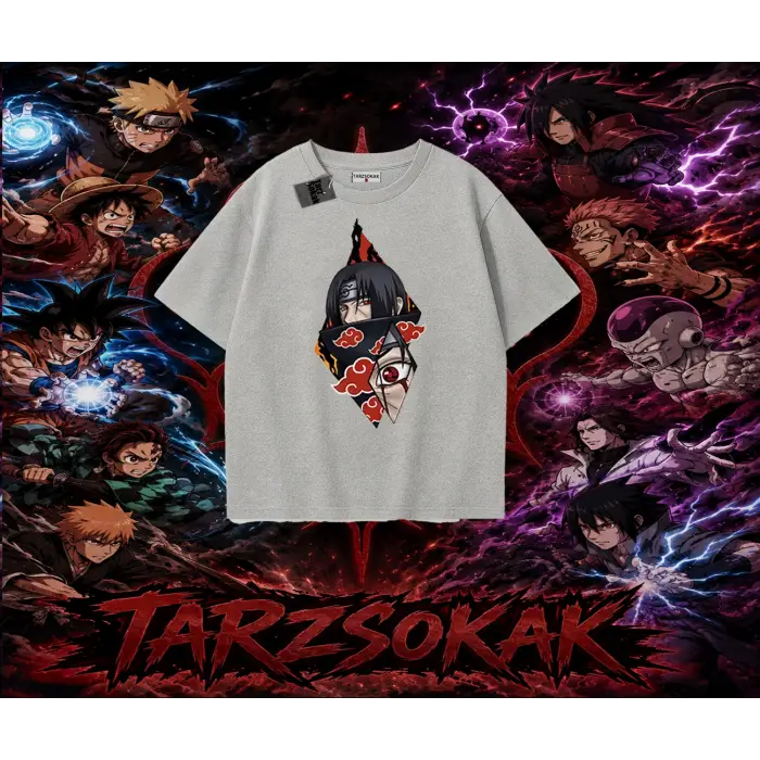 Itachi Uchiha Naruto Anime Karakteri Oversize Unisex Tişört Beyaz