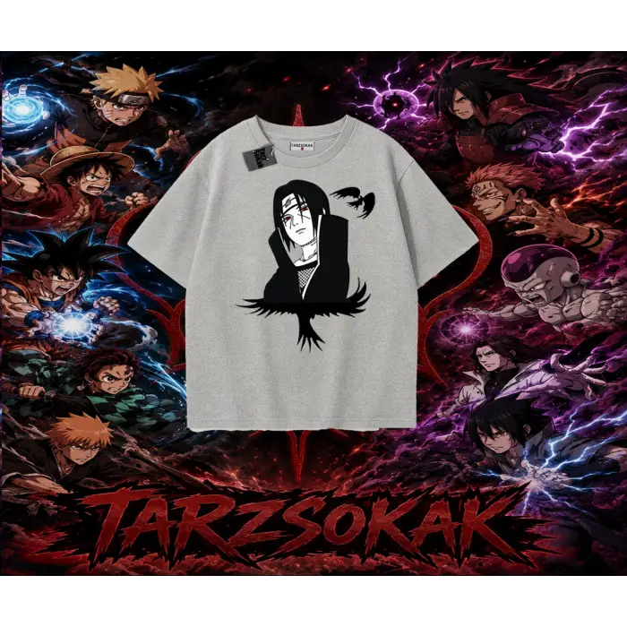 Itachi Uchiha Naruto Anime Karakteri Oversize Unisex Tişört Beyaz