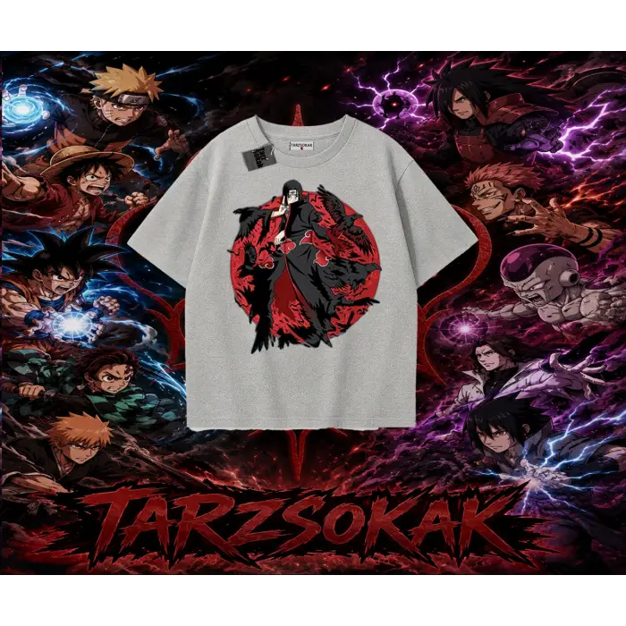 Itachi Uchiha Naruto Anime Karakteri Oversize Unisex Tişört Beyaz