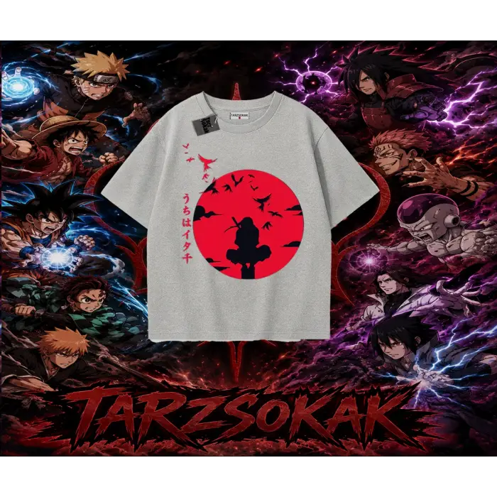 Itachi Uchiha Naruto Anime Karakteri Oversize Unisex Tişört Beyaz