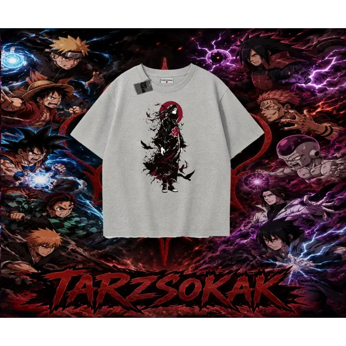 Itachi Uchiha Naruto Anime Karakteri Oversize Unisex Tişört Beyaz