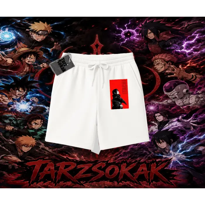 Itachi Uchiha Naruto Anime Karakteri Unisex Şort Beyaz