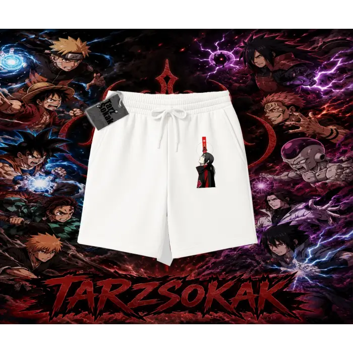 Itachi Uchiha Naruto Anime Karakteri Unisex Şort Beyaz