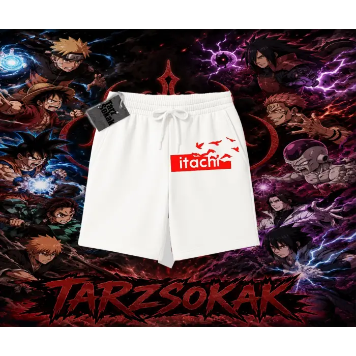 Itachi Uchiha Naruto Anime Karakteri Unisex Şort Beyaz