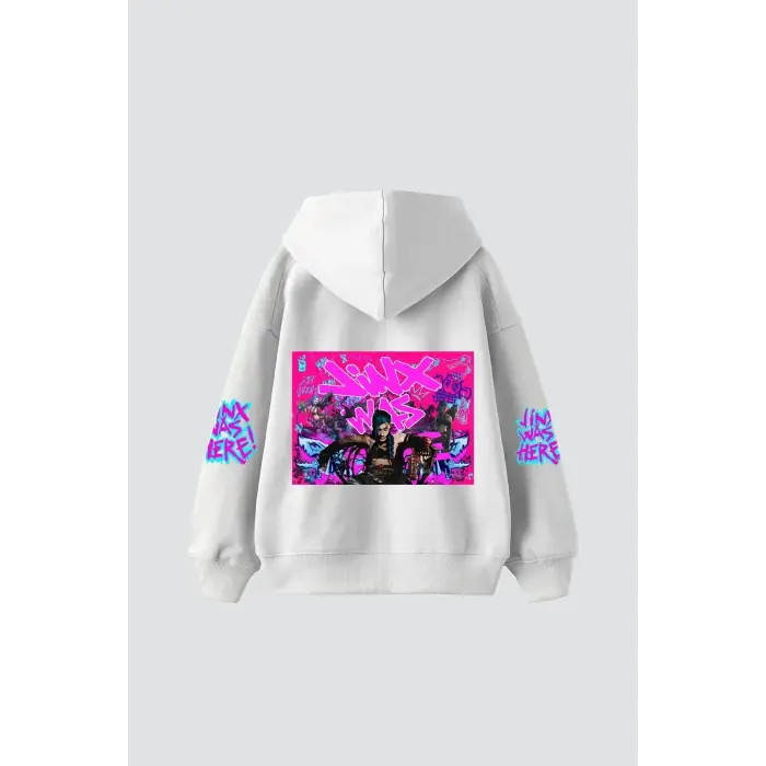 Jinx Arcane Baskılı Oversize Unisex Beyaz