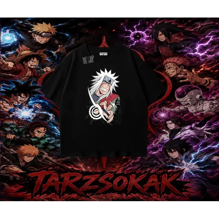 Jiraiya Naruto Anime Karakteri Oversize Unisex Tişört Beyaz