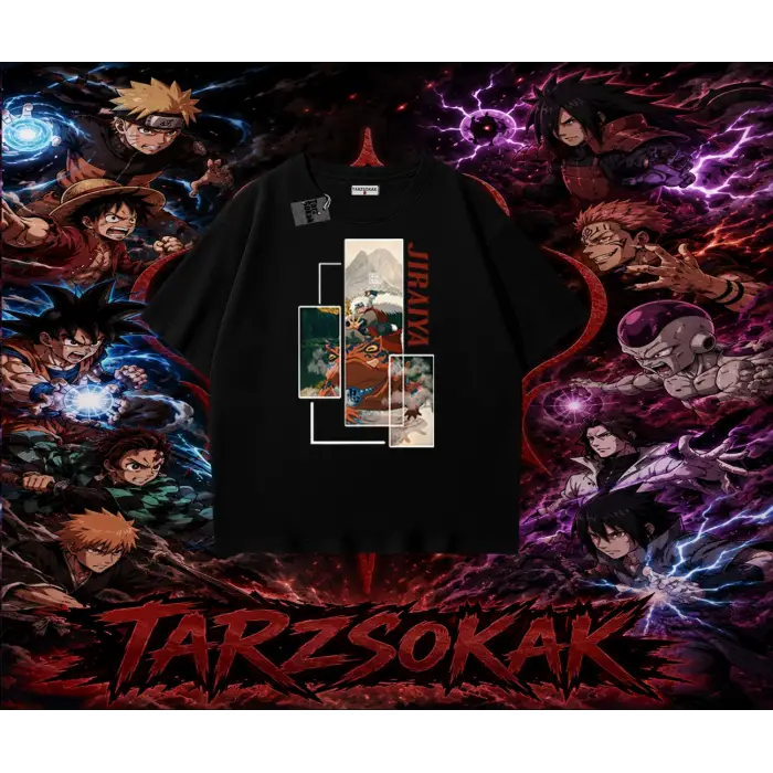 Jiraiya Naruto Anime Karakteri Oversize Unisex Tişört Beyaz