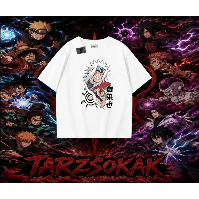 Jiraiya Naruto Anime Karakteri Oversize Unisex Tişört Beyaz