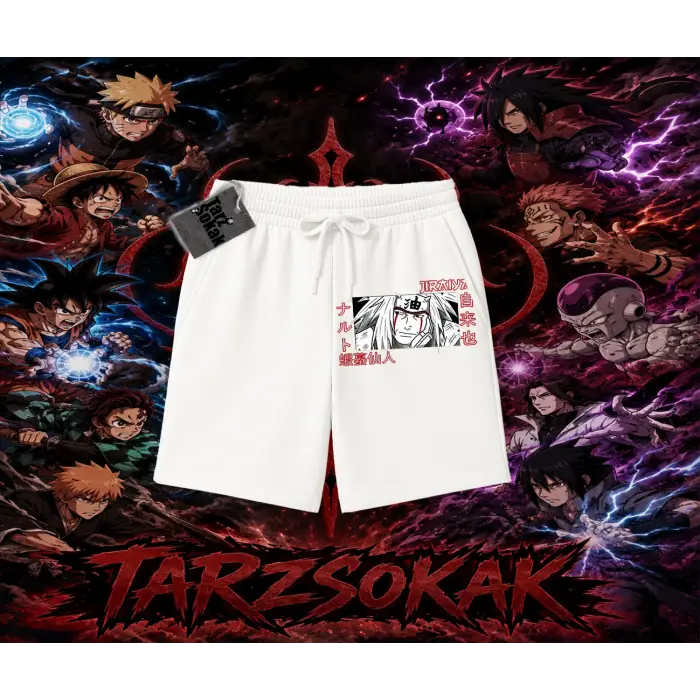Jiraiya Naruto Anime Karakteri Unisex Şort Beyaz