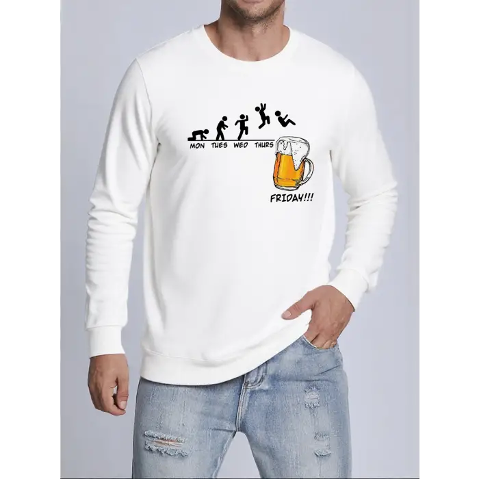 Jumping Into The Beer Friday Evolution Baskılı Üstler Erkek Yumuşak Trendy Kazak Sıcak Kalınl