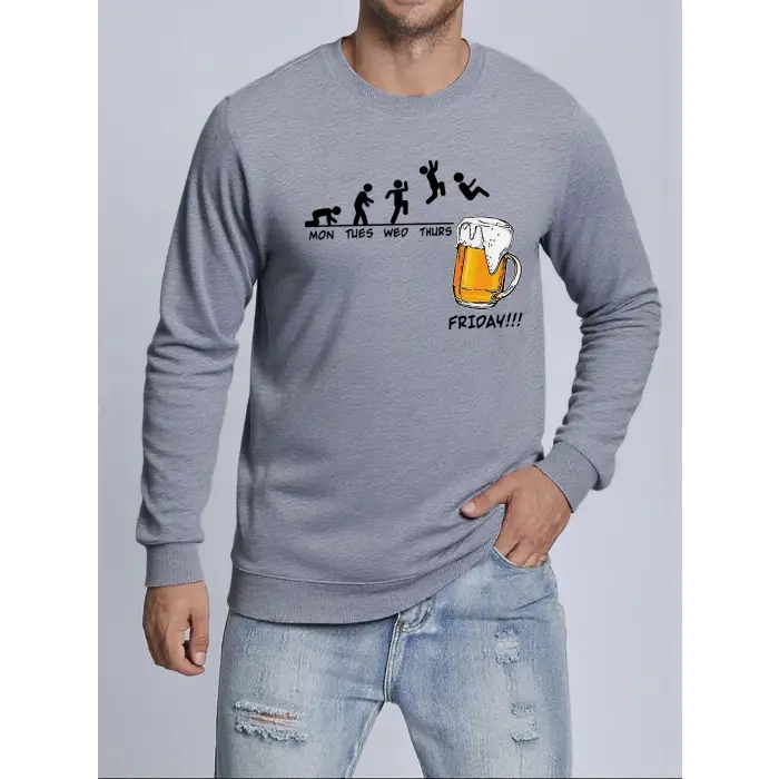 Jumping Into The Beer Friday Evolution Baskılı Üstler Erkek Yumuşak Trendy Kazak Sıcak Kalınl