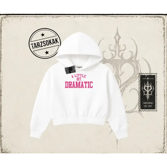 Kadın a Little Bit Dramatic Kadın Crop Kapşonlu Sweatshirt Beyaz