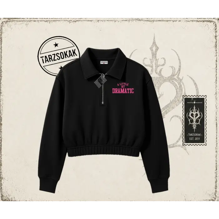 Kadın a Little Bit Dramatic Kadın Crop Polo Yaka Yarım Fermuarlı Sweatshirt Beyaz