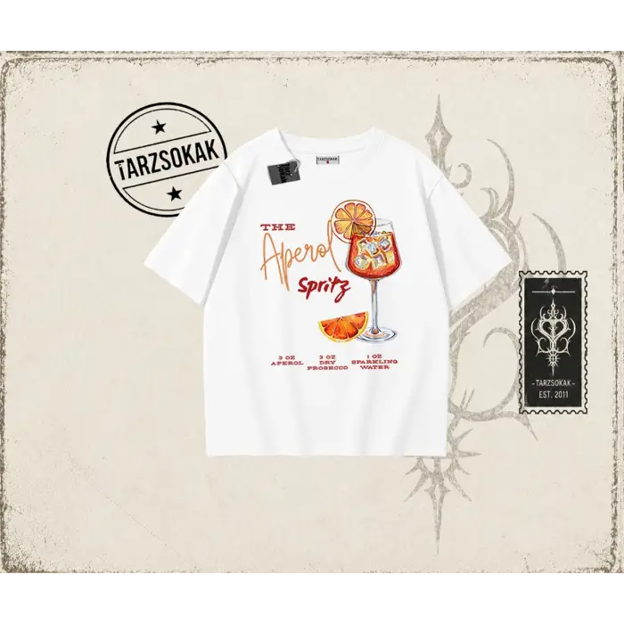 Kadın Aperol Spiritz Oversize Unisex Tişört Beyaz