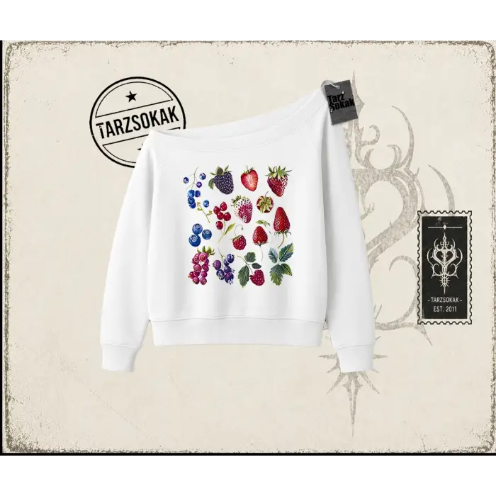 Kadın Berries Kadın Kayık Yaka Sweatshirt Beyaz
