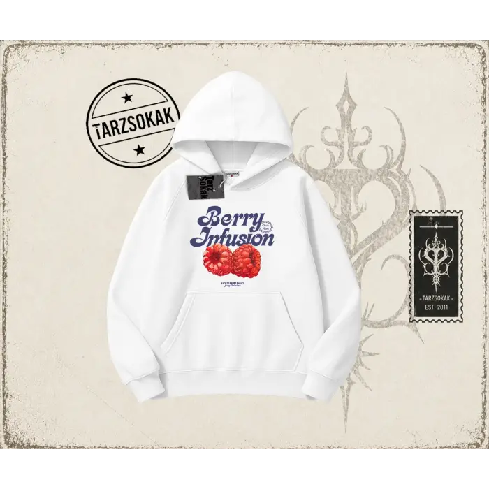 Kadın Berry Infusion Oversize Unisex Kapşonlu Sweatshirt Beyaz