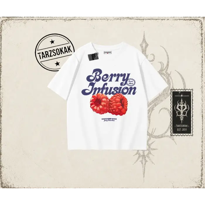 Kadın Berry Infusion Oversize Unisex Tişört Beyaz