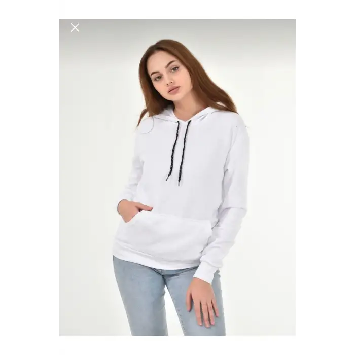Kadın Beyaz Kapüşonlu Sweatshirt