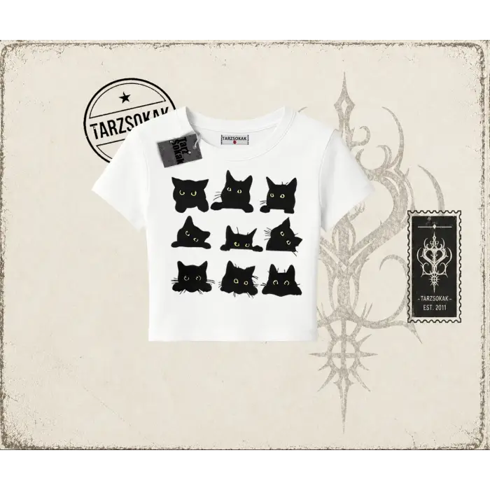 Kadın Black Cats Kadın Baby Tee Beyaz