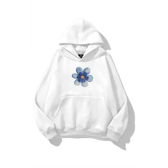 Kadın Blue Flower Sweatshirt Beyaz