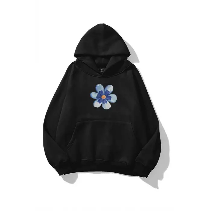 Kadın Blue Flower Sweatshirt Siyah