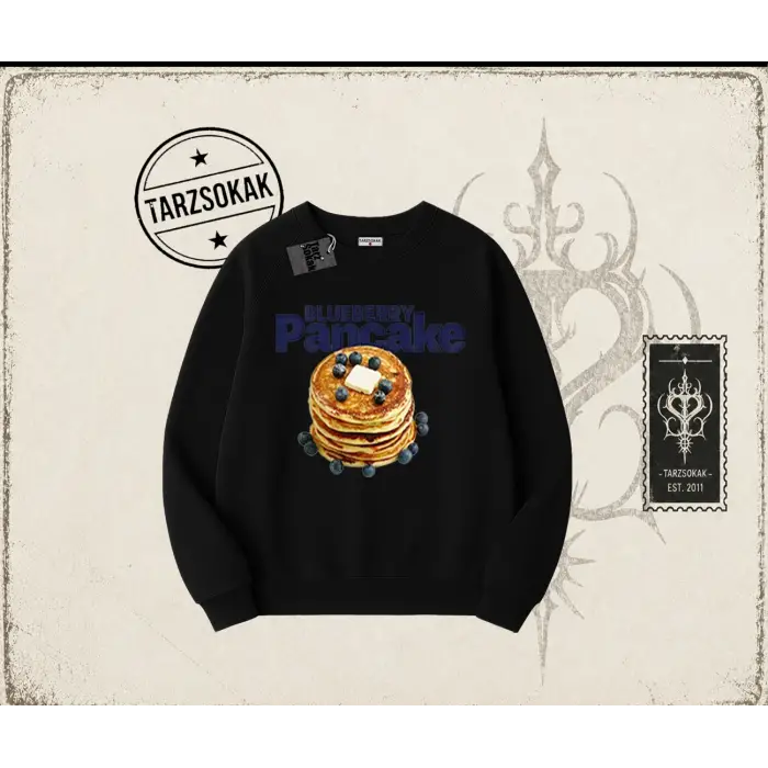 Kadın Blueberry Pancake Oversize Unisex Bisiklet Yaka Sweatshirt Beyaz