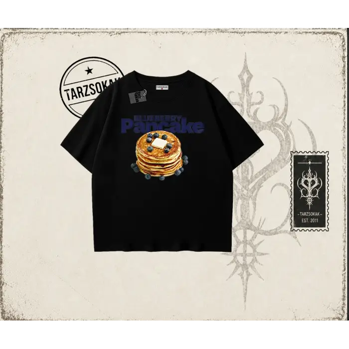 Kadın Blueberry Pancake Oversize Unisex Tişört Beyaz