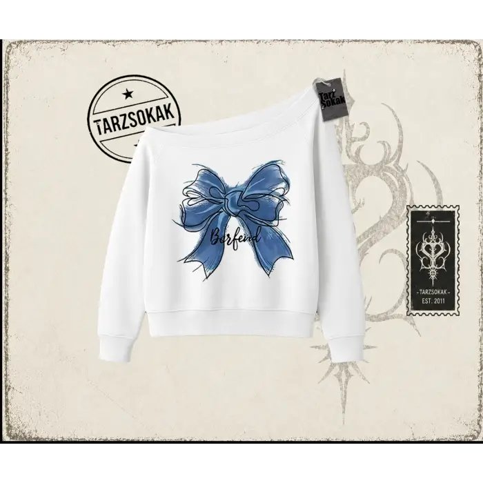 Kadın Borfend Kadın Kayık Yaka Sweatshirt Beyaz