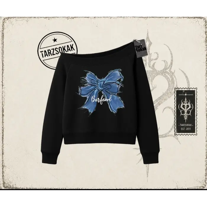 Kadın Borfend Kadın Kayık Yaka Sweatshirt Beyaz