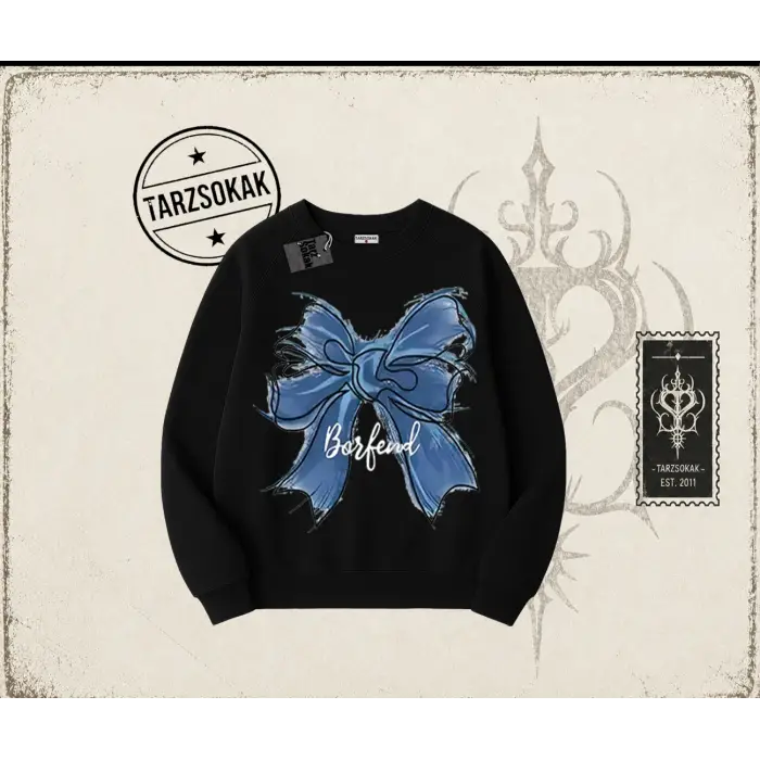 Kadın Borfend Oversize Unisex Bisiklet Yaka Sweatshirt Beyaz