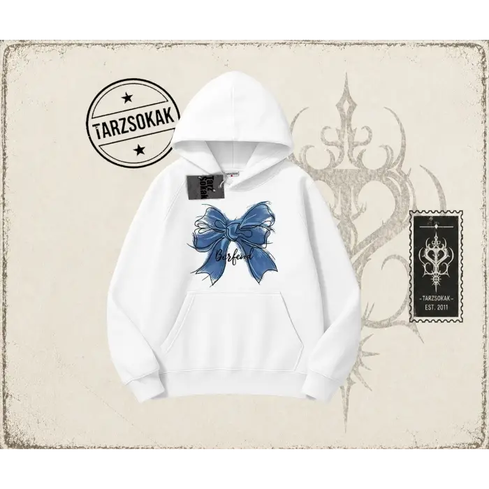 Kadın Borfend Oversize Unisex Kapşonlu Sweatshirt Beyaz