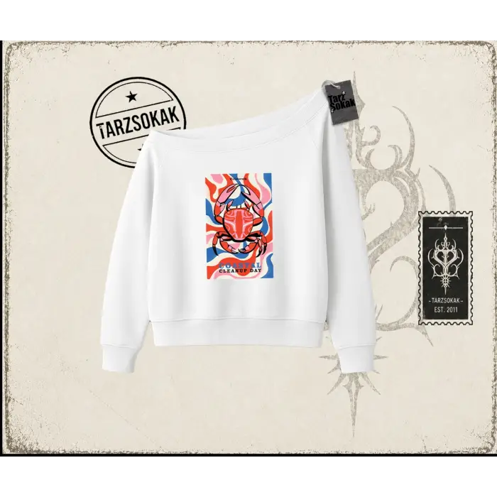 Kadın California Lobster Kadın Kayık Yaka Sweatshirt Beyaz