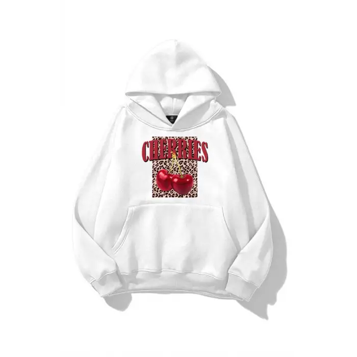 Kadın Cherries Leopar Sweatshirt Beyaz