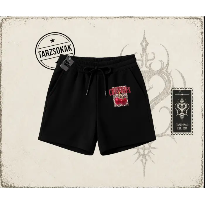 Kadın Cherries Leopar Unisex Şort Beyaz