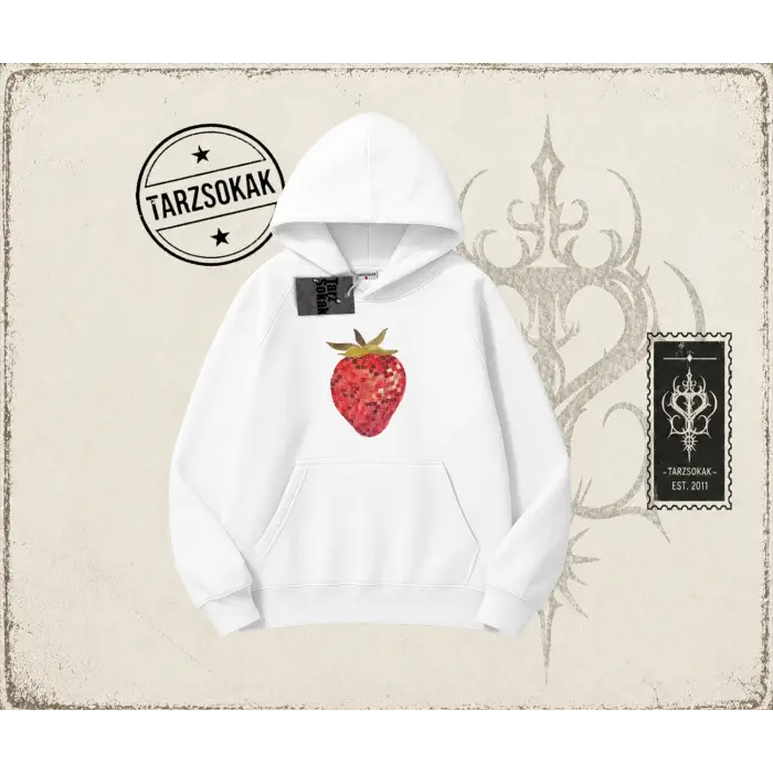 Kadın Çilek Disco Oversize Unisex Kapşonlu Sweatshirt Beyaz