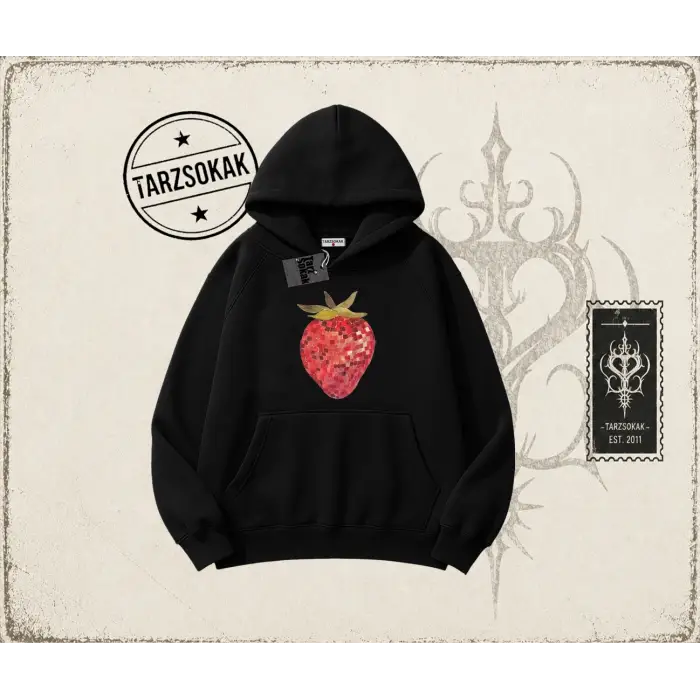 Kadın Çilek Disco Oversize Unisex Kapşonlu Sweatshirt Beyaz