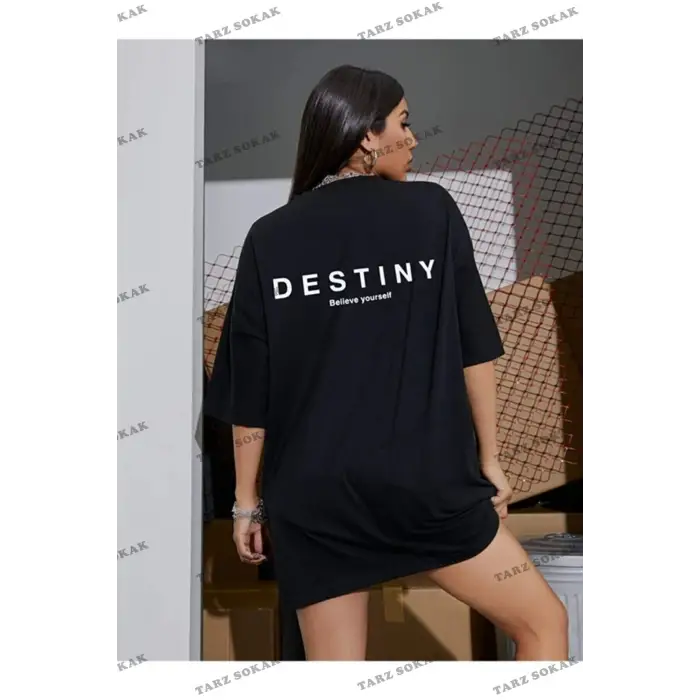 Kadın Destiny Baskılı Oversize Penye T-shirt