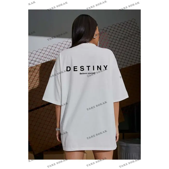 Kadın Destiny Baskılı Oversize Penye T-shirt