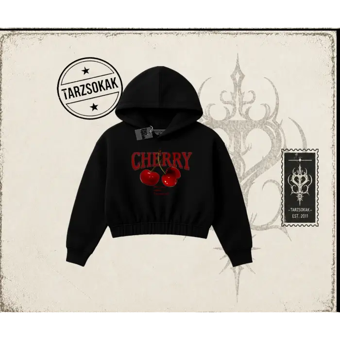 Kadın Have a Nice Weekend Cherry Kadın Crop Kapşonlu Sweatshirt Beyaz