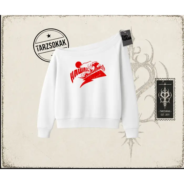 Kadın Hawaii Kadın Kayık Yaka Sweatshirt Beyaz