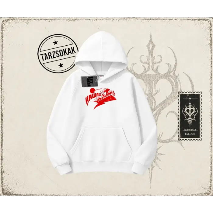 Kadın Hawaii Oversize Unisex Kapşonlu Sweatshirt Beyaz