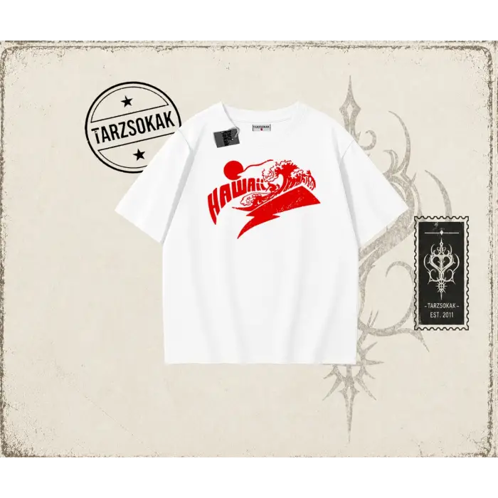 Kadın Hawaii Oversize Unisex Tişört Beyaz