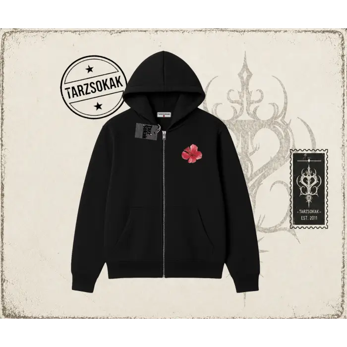 Kadın Hibiscus Oversize Unisex Hırka & Çeket Fermuarlı Sweatshirt Beyaz