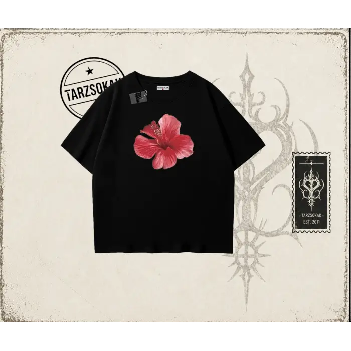 Kadın Hibiscus Oversize Unisex Tişört Beyaz